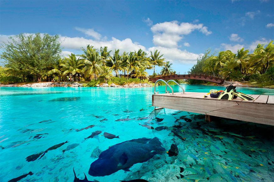 Protected marine area with the pontoon at The St. Regis Bora Bora