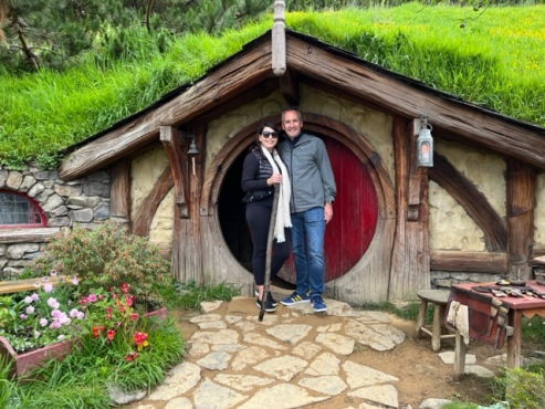 Dirk & Kristine enjoying their 13 day Drive Journey Honeymoon to New Zealand at Hobbiton